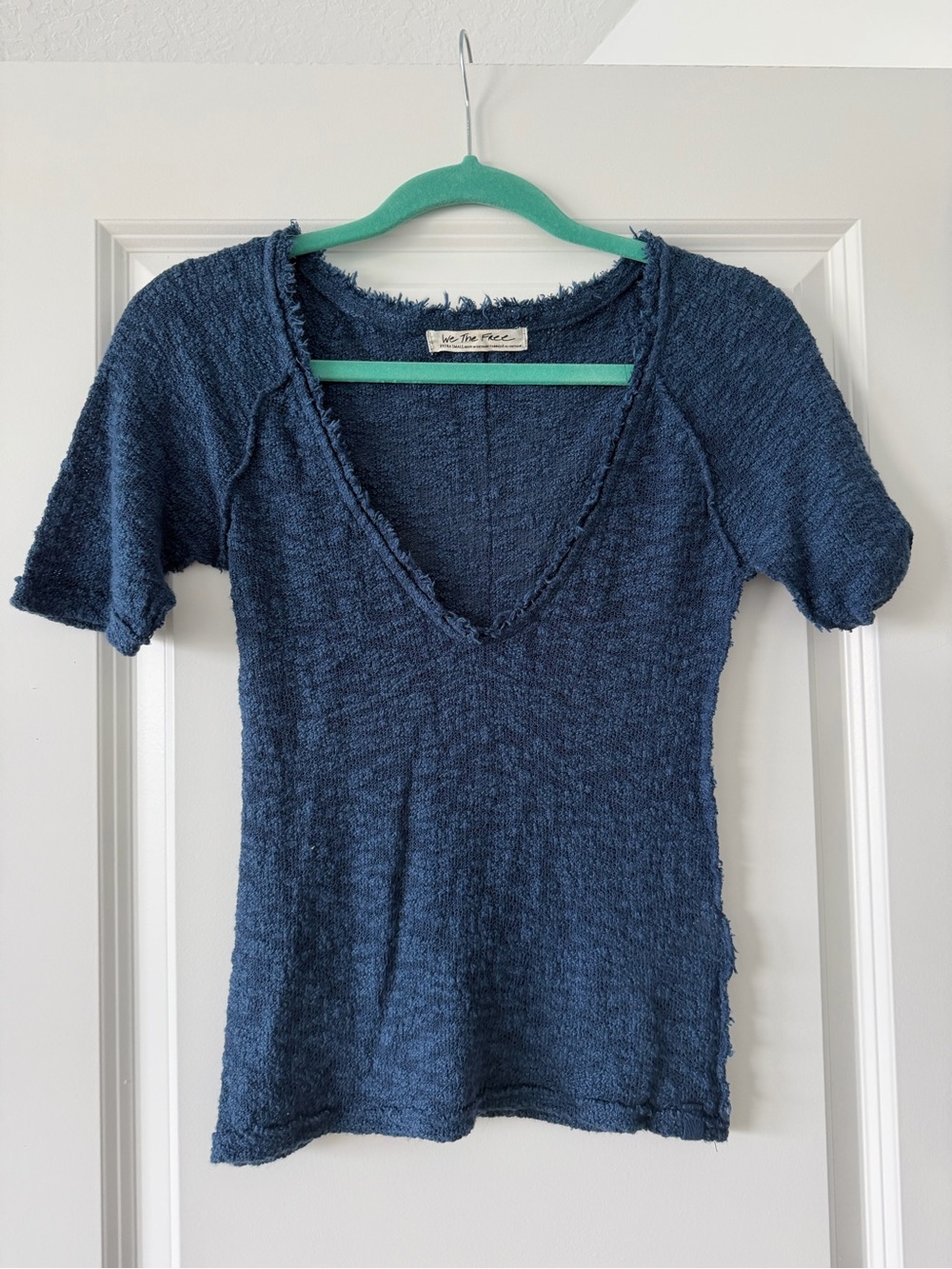 We The Free Deep Blue V-Neck Short Sleeve Top